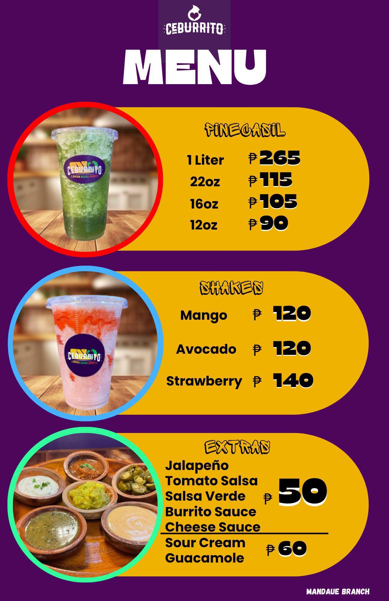 Hinegasil, Shakes & Extras Menu