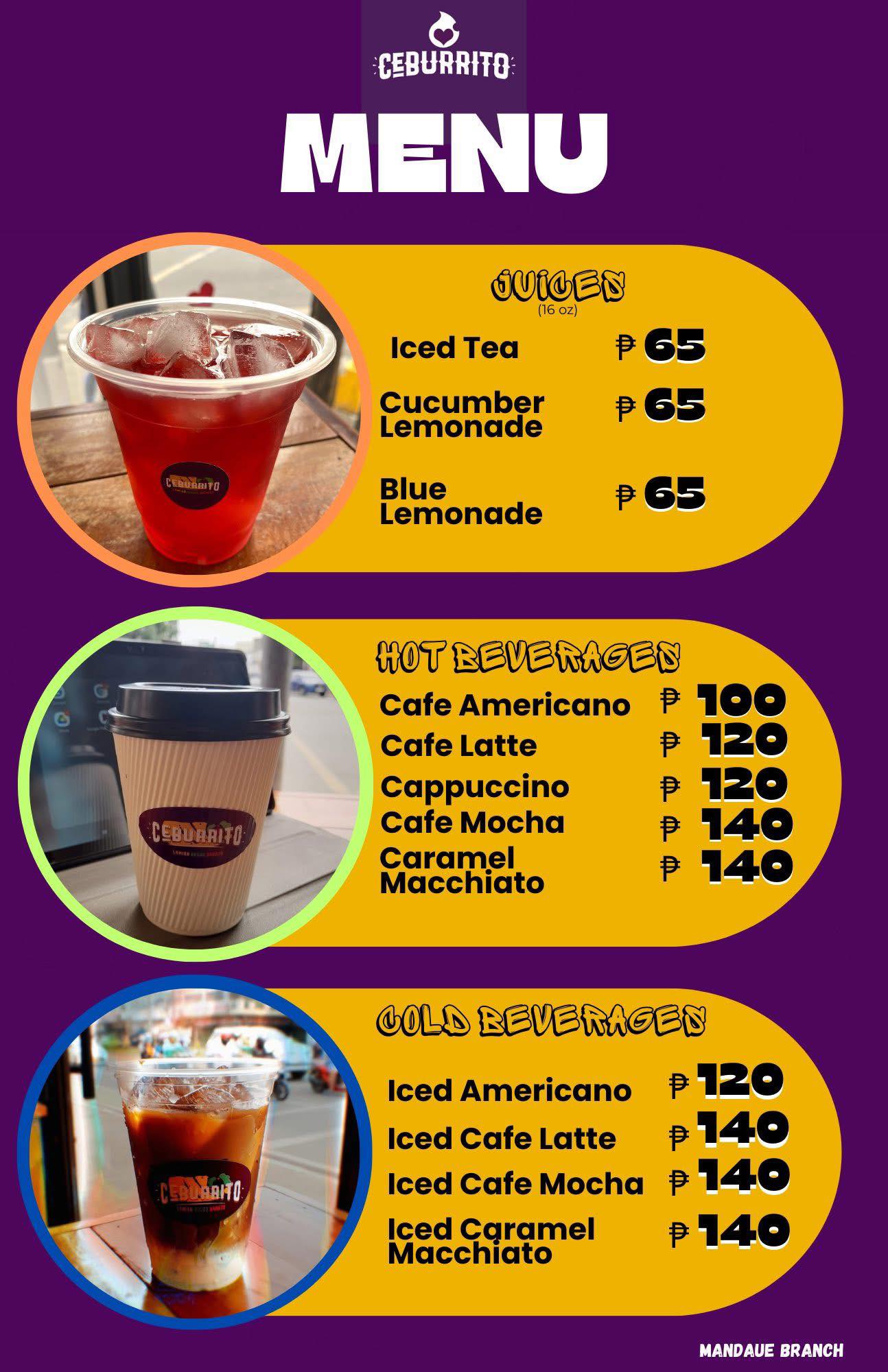 Beverages Menu - Juicer, Hot & Cold Drinks